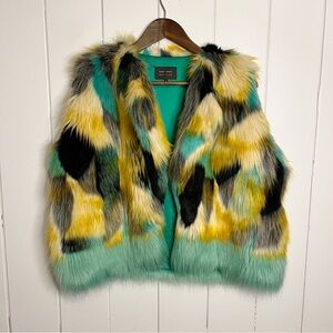 Helen Moore Colourful Faux Fur Vest. Size Large.